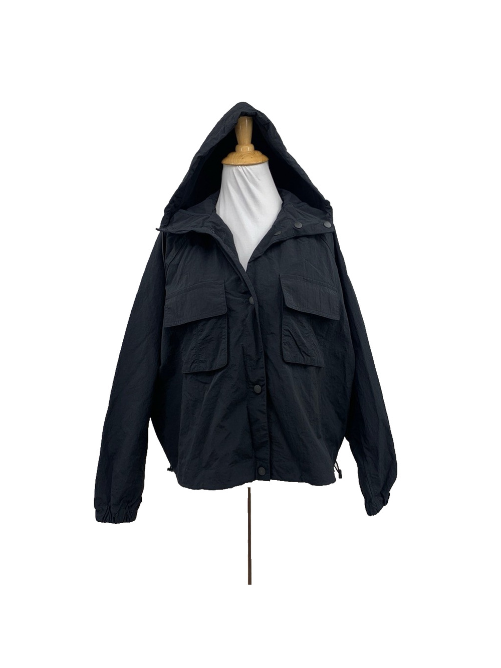 Rachel‎ Roy Jacket Womens S Small Black Nylon Snap Buttons Utility Boxy Hooded